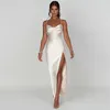 Spaghetti Strap White LG Satin Dr Elegant Party Dr for Women 2024 Summer High Slit Backl Formell OCN DRES MAXI P0OW#