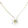 Designer merk van bloemen ketting 925 Sterling verzilverde 18k gouden witte schaal zonnebloem zes bloembladen hangende kraagketen