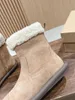 Botas de lã de cordeiro de duas cores neve quente personalidade elegante aconchegante versátil 2024 inverno 0122