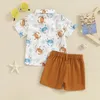 Kleidungssets Tregren Kleinkindjungen Gentleman Outfit Ozeandruck Kurzarmes Hemd mit Fliege und Shorts 3PCS -Kleidung für formelle Kleidung