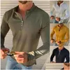 Heren T-shirts Herenmode Slim Fit T-shirts V-hals Lange mouw Effen Katoen Rits Heren Herfst Spier-T-shirt Casual Tops S Drop Delivery Ap Dh2Cl