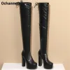 Boots Ochanmeb Sexy Women Super High Heels OvertheKnee Boots Upper String Zipper Inner Platform Goth Long Stretch Boots Woman Shoes