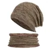 Berets macio beanie pescoço wrop conjunto acolhedor chapéu de inverno cachecol de malha de pelúcia antiderrapante grosso resistente elástico ciclismo para ao ar livre