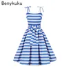 Casual Dresses Sweet Knot Strap Vintage Party Summer 2024 Pink And White Plaid Pleated Elegant Evening Pinup Women Dress Robe Femme