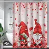 シャワーカーテンエルカーテンバレンタインデーグノームラブセット防水布地12室の装飾用のフック12フック