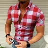 Summer Mens Polo Collar Large Plaid Simple Short Sleeve Shirt Slim Fashing Fashion Casual Multi Color Shirts For Men 240328