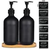 Liquid Soap Dispenser 500ML Foam Matte Black Lotion Bottles Shampoo Conditioner With 1 Tray 6 Labels Bathroom Accessories