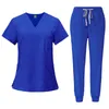 fi Bianco Uniformi ospedaliere Infermiera Bellezza Dentale Sal Abiti da lavoro LOGO personalizzato Uniforme Scrub medico Jogger Set unisex 89SJ #