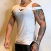 T-shirts pour hommes Tendance Creuse Épaule Slim Chemise Hommes Sexy Bretelles Irrégulières T-shirt À Manches Courtes Été Hommes Vêtements Casual Couleur Pure