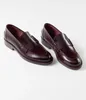 Casual Shoes Paris Loafers Shiny Calfskin Burgundy Plain Block Heels Party Style Round Toe