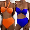 Women's Swimwear Cikini-Two-Piece Monochromatic Swimsuit For Women Sexy Lace Up Bikini Set Multiple Wearing Methods Hanging Neck