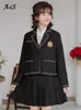 Skoluniform för kvinnor fast färg LG Sleeve JK Suit Coats Fake Two Dres Sling Pleated Kirt College Style Formal Clothes V1vy#