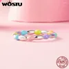 Cluster Rings Wostu Original 925 Sterling Silver Rainbow Beads Ring Finger For Women Girl Colorful Fine Jewelry Party Dating Gift