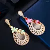 Boucles d'oreilles Pera de luxe en émail rose rouge, bijoux magnifiques, longs, couleur or dubaï, mariage pour mariées, E616