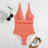 Mulheres Swimwear Cikini-One Piece Listrado Triangular Swimsuit para Mulheres Sexy Biquinis Set Beach Bathing Suit Verão