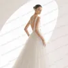 Semplice scollo a barchetta 2024 Abiti da sposa da donna A Line Elegante sexy Backl Bow Abiti da sposa Semplice formale Sleevel Satin Tulle J1rz #