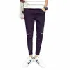 spring Summer 2022 Ripped Jeans Men's Trendy Brand Slim Feet Pants Korean Men's All-match Casual Ankle Length Pants 279z#