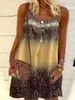 プラスサイズのドレスサマーファッション女性用ビンテージプリントカジュアルスパゲッティストラップルーズドレスビーチ