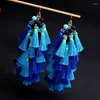 Dangle Earrings Elegant Blue Resin Cotton Tassel Pierced 2024 High Quality Bohemia Ethnic Jewelry