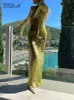 FSDA Print Y2K Mesh långärmad toppskjortor Grön och maxi kjol Bodycon Sexig tvåstycken Set Beach Outfits Women Club 240320