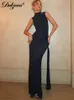 dulzura Half Turtleneck Sparkly Crystal Sleevel Ruched Bodyc Maxi Dr Women Clothes Party Club Sexy Elegant Evening E8TU#