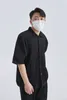 Miyake Lapel Shirt Pleated Short Sleeve T Shirt For Men Plain Shirt Button Up Shirt Summer Clothes For Men Black Casual Top 240315