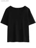 T-shirt Femme Chic Ven coréen lâche col en U basique T-shirt coton à manches courtes haut femmes t-shirts pull solide mode été 2023 femme vêtements 24329