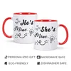 Tassen, 2 Stück/Sets, lustige Keramik-Kaffeetasse für Paare, 325 ml, He's Mine She's, Teetasse, Geschenke für Ehemann, Ehefrau, Jahrestagsgeschenke