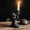 Candle Holders Creative Cast Iron Kneeling Wings Angel Metal Holder Lanterns For Garden Picnic Party Decorations