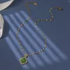 Vans Kleeblatt-Halskette, modisch, luxuriös, grüner Katzenauge-Stein, vierblättriges Kleeblatt, voller Diamant, Titanstahl, Damenhalskette, vielseitige, netzrote Kragenkette