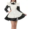 Peter Pan Collar Sexy Mini Maid Dress with Ruffle Apron Sweet Kawaii Shiny PVC Leather Sissy Fetish Party Dress Cute Cosplay Clothes