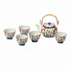 Conjuntos de chá requintado padrão conjunto de chá japonês luz luxo high-end pote teacups casa vintage ouro caixa de presente copo