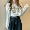 2024 Printemps Automne Femmes O-cou Sweat-shirts irréguliers Mode Coréenne Crop Tops Lettre Imprimé Harajuku Punk Gothique Streetwear 240320