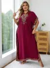 Plus storlek 2024 Summer Bohemian broderi Sexig V Neck Kaftan LG Dr Tunic Women Clothing Beachwear Maxi Dres Q1545 58RV#