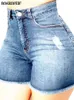 Pantaloncini da donna Donna Denim rotto Donna Casual Vita alta Stretch Hole Jeans strappati Pantaloni corti Donna Estate Hotpant Slim Fit 240329