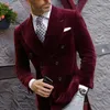 Ternos masculinos de veludo blazer de casamento para homens duplo breasted jantar terno de fumar jaqueta borgonha elegante casaco 2024 em estoque