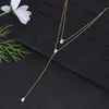 Luxury Double Layer Long Pendant Waterdrop Choker Necklace For Women Wedding Bridal Cubic Zircon Dubai Jewelry N150 240329