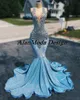 Blaskly Mermaid Prom Dres 2024 Frezing Dhineste Evening Dr for Wedding Guest Woman Sequin Black Girls Gowns 25em##