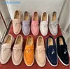 Dames zomerwandeling suède afdrukken casual schoenen Loro Piano Man Tasman loafers platte hak jurk schoen luxe lederen sneakers zwarte designer mocassin slip op rubber S466