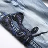 Homens Snake Bordados Jeans Buracos Rasgado Azul Stretch Denim Calças Slim Tapered Calças Z9hm #