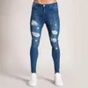 Pantalons Hommes Jeans Skinny Hip Hop Sky Blue Jeans Hommes Stretchy Ripped Slim Fit Denim Détruit Trou Haute Qualité Jean Streetwear d1i9 #