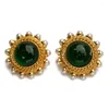 Boucles d'oreilles à tige pour femmes françaises, Vintage, verre vert, élégant, Style cour médiévale