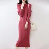 2023 Winter Cmere Dres Hot Sale 100% Pure Wool Knitted O-neck Sweater Women Lg Sleeve Standard Knitwear F9Nx#