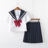 3pcs femmes uniforme scolaire japonais costume étudiant jk costumes marin marine vêtements fille à manches courtes style collège haut + jupe + arc f8mO #