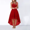 Spets oregelbunden längd Kvinnor Dr Sleevel Chiff Female Elegant Formal Dres Bridesmaid Cocktail Party Evening Vestidos O1VJ#