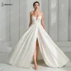 Bepeithy Elfenbein Satin A-Linie Hochzeit Kleid für Frauen 2024 Schatz Sexy High Slit Sweep Zug Weiße Braut Boho Brautkleid N9Vj #