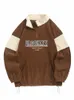 Zaful Colorblock Coltrui Sweatshirt voor Heren Letterborduurwerk Polar Fleece Thermisch gevoerde trui met kwartrits Sweats Z5073222 y0tX#