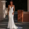 Vestidos sexy urbanos perfeito requintado branco sereia vestido de casamento para mulher praia rendas cintas de espaguete com decote em v vestidos de noiva feitos sob encomenda 2024 yq240329