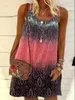 プラスサイズのドレスサマーファッション女性用ビンテージプリントカジュアルスパゲッティストラップルーズドレスビーチ