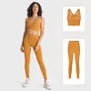 Al Sports Fitness Yoga Set et double 6抗菌、裸、衝撃的なスポーツブラ+サイドポケット、裸、肌に優しい、柔らかく、弾力性のあるクロップドパンツ